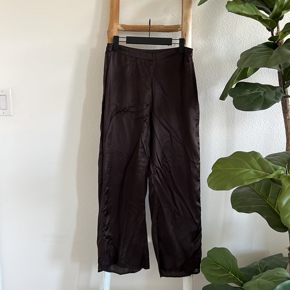 Zara Limited Edition Brown Satin Lace Straight Leg High Rise Pants - Picture 2 of 10